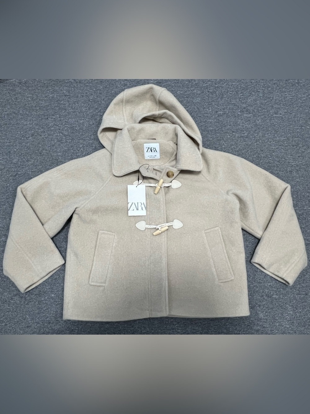 ZARA Girl’s Cream Hooded Toggle Pea Coat